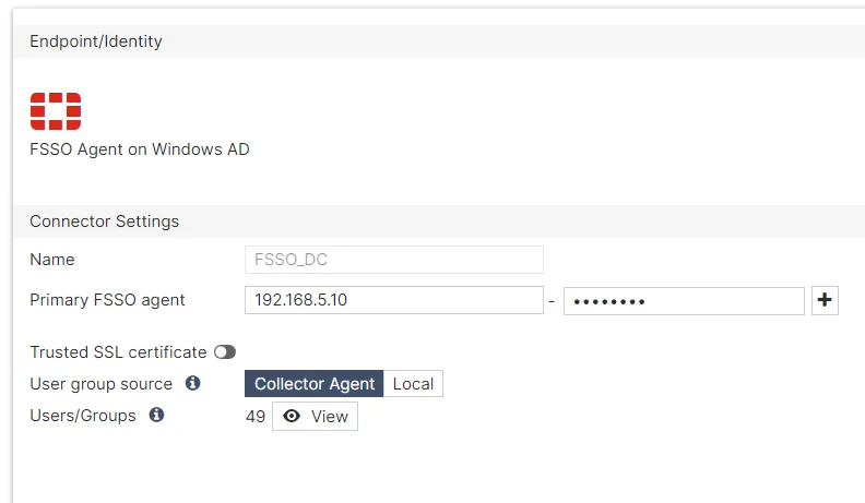FortiGate External Connector configuration for the FSSO Agent