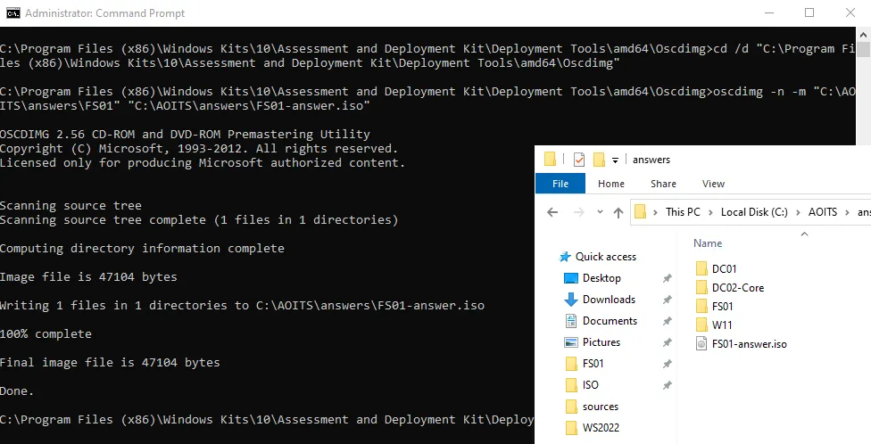 Creating FS01-answer.iso with oscdimg and the project directory structure